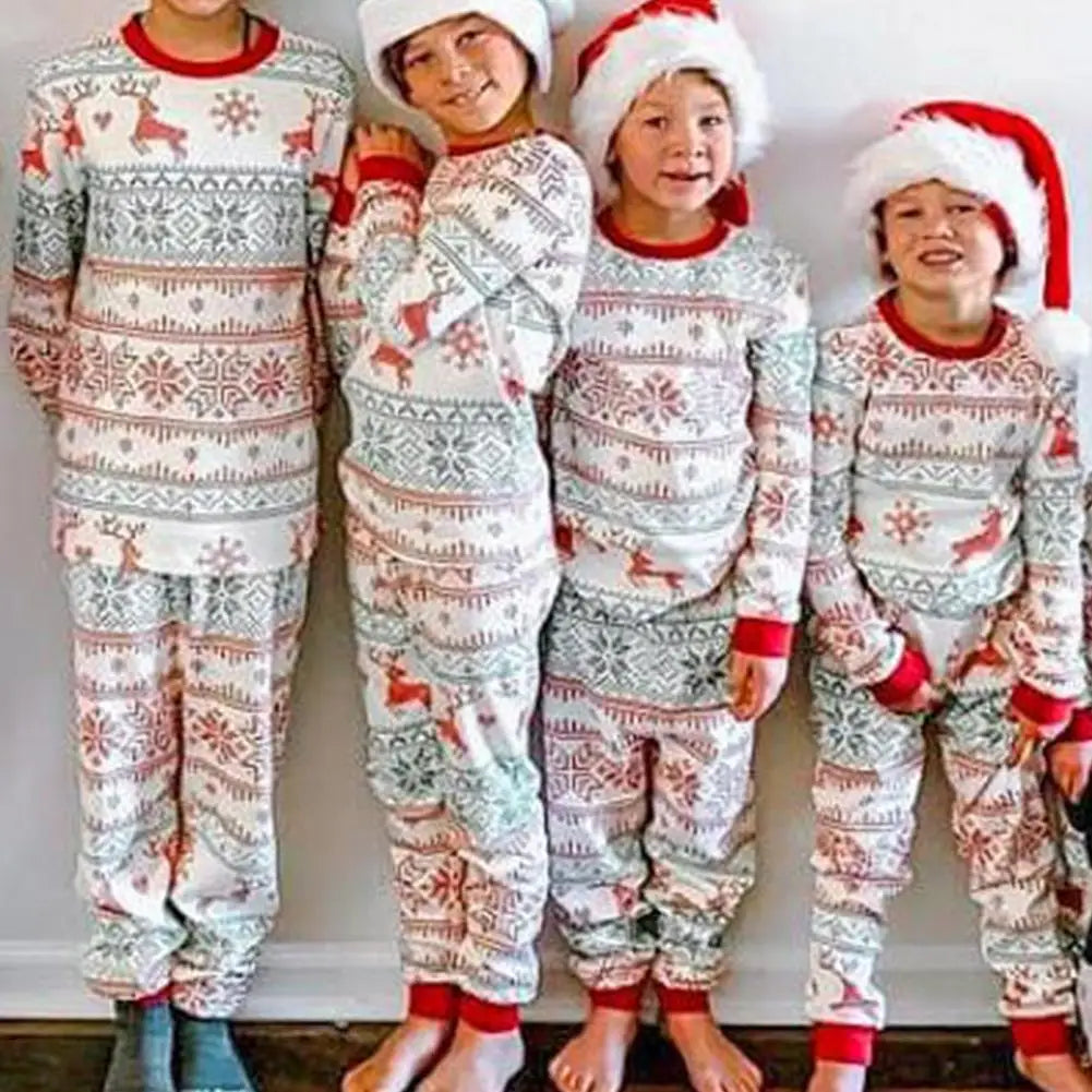 Family Christmas Pajamas Parent-child Outfit For Family Christmas Deer Reindeer Printed Long Sleeve Tee And Bottom Loungewear