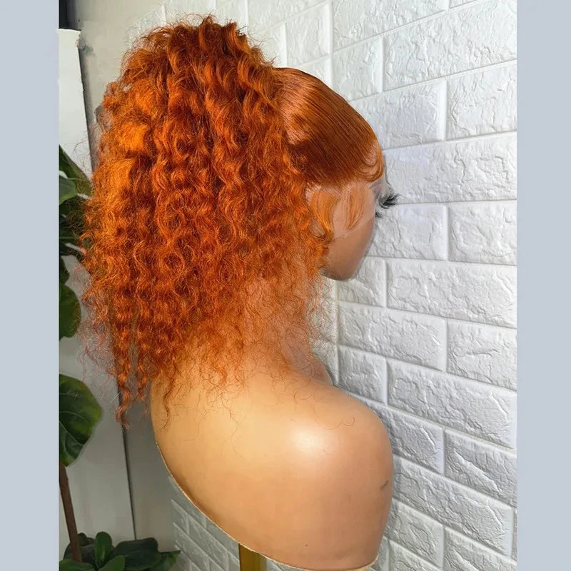 Maxy 24‘Long Ginger Orange Kinky Curly 180Density Lace Front Wig For Women Babyhair Heat Resistant Preplucked Glueless Synthetic