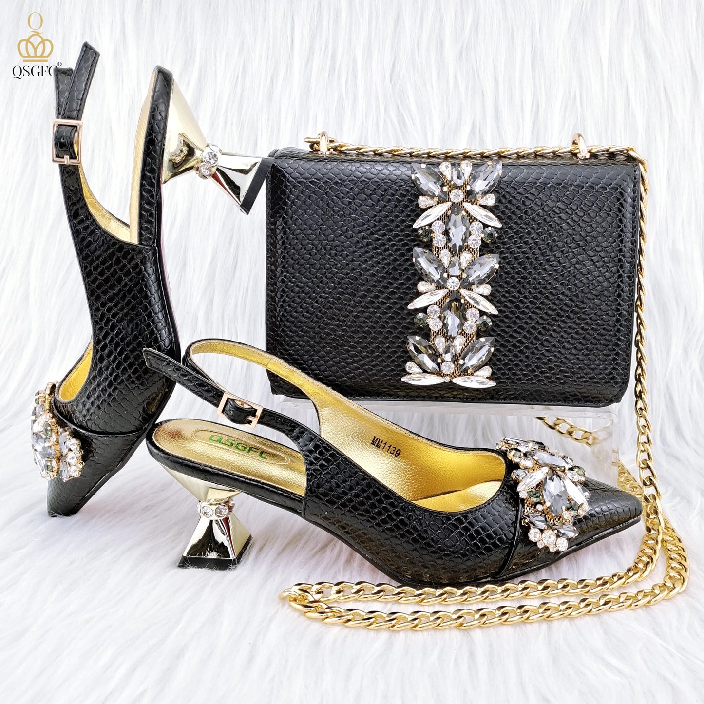 Maxy 2024 Italian Design Embossed Varnish Style Big Diamond Decoration Classic Noble Women Shoes and Bag Set