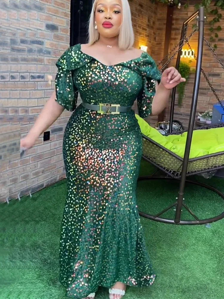 Amay Elegant Dresses for Women Plus Size Sequin Evening Party Long Dress New Africa Clothing