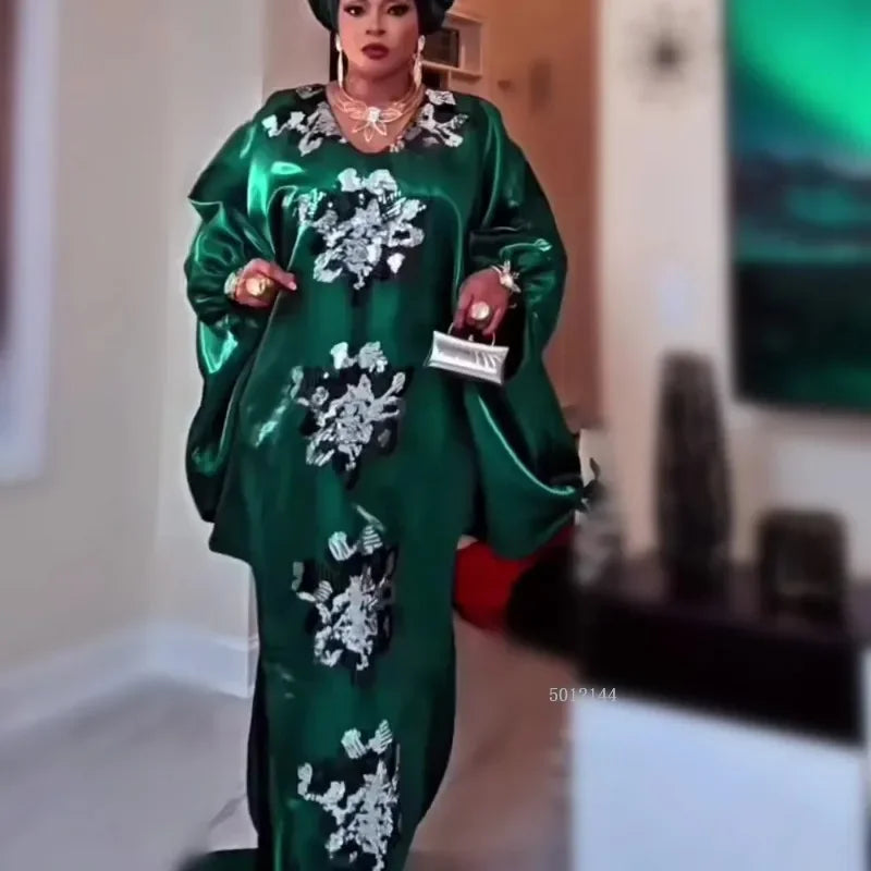 Amay Dresses for Women Plus Size Africa Clothes Dashiki Ankara Sequin Boubou Robe Kaftan Gown Muslim Wedding Party Long Dress