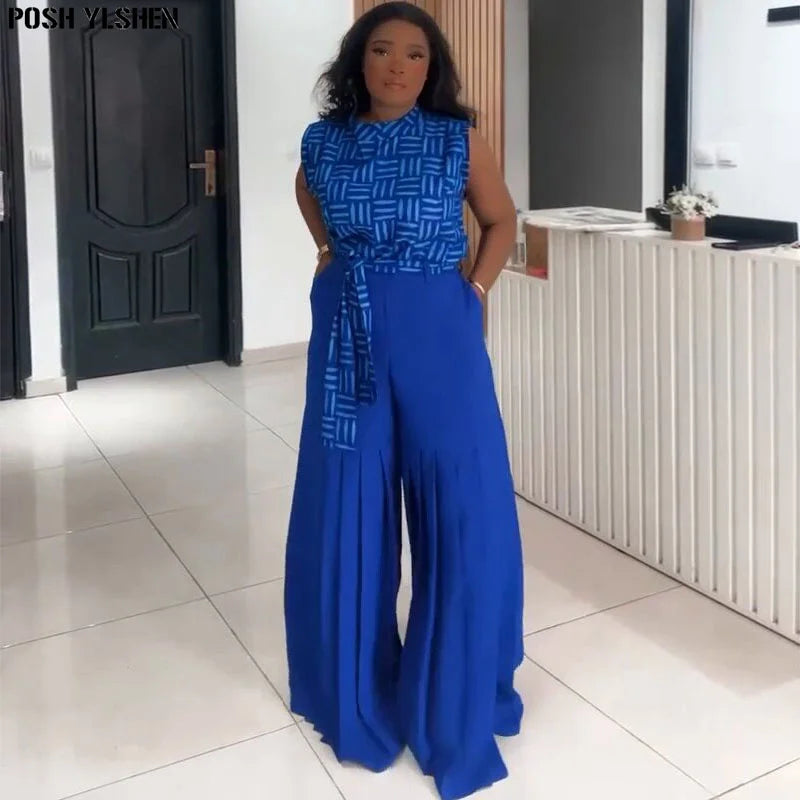 Maxy Pleated Pants Two Piece Set Clothes for Women African Dresses Vacation Outfits Summer Dashiki Ankara Turkey Suit Plus Size