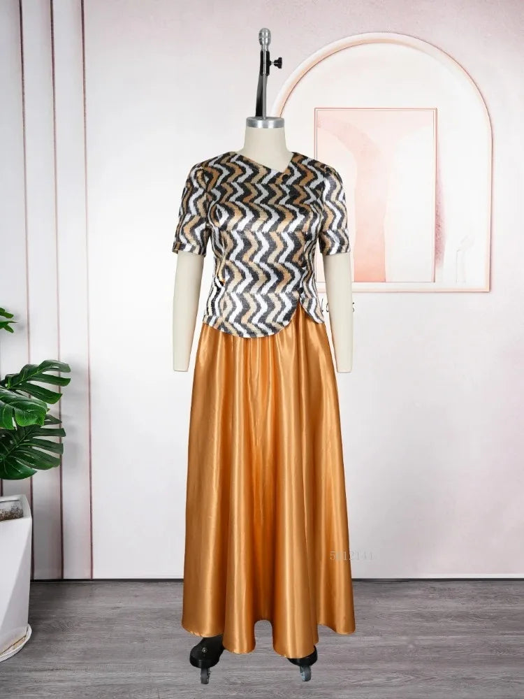 Maxy Women Plus Size 2PCS Clothes Party Maxy Robe Fashion Ankara Dashiki Top and Mini Skirt Dress African Work Wear