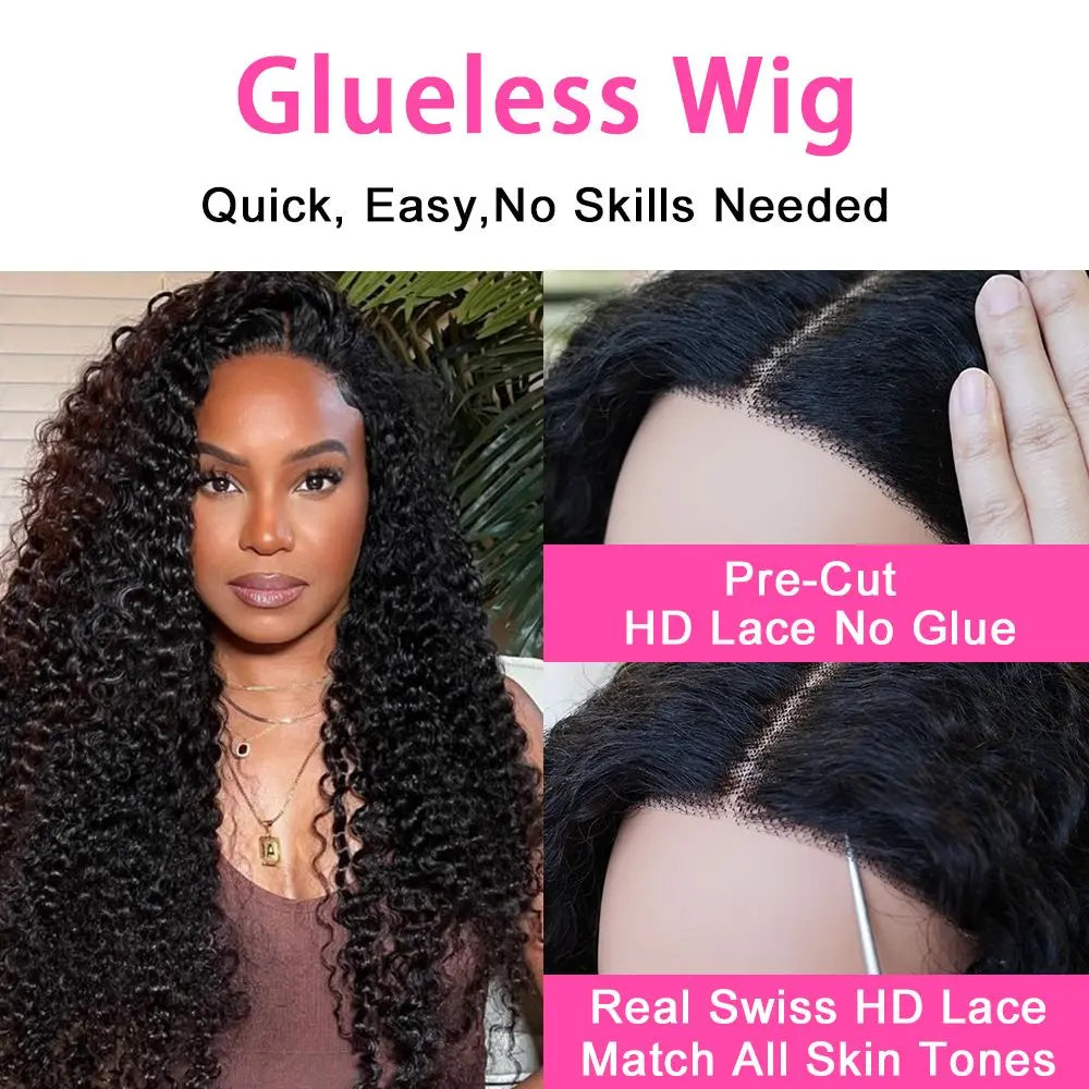 Maxy 250% Kinky Curly Lace Frontal Human Hair Wigs Pre-Plucked Brazilian Glueless Kinky Curly 5x5 Lace Closure Wigs Ready To Wear