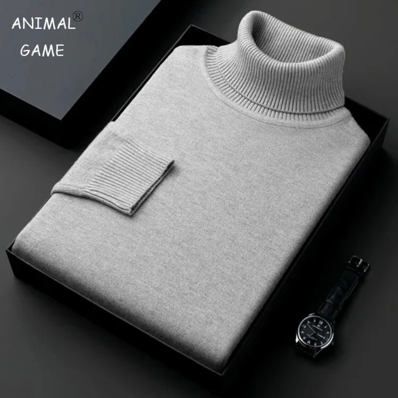 Visco Sweatwear Men's Anti-Pilling High Quality Knitted Turtleneck Sweater Slim Fit Long Sleeve Pullover Solid Color Trend Men Clothing