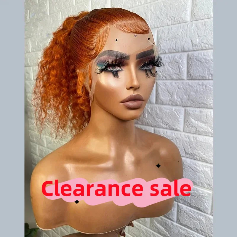 Maxy 24‘Long Ginger Orange Kinky Curly 180Density Lace Front Wig For Women Babyhair Heat Resistant Preplucked Glueless Synthetic