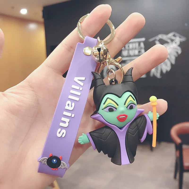 Maxy Anime Disney Figure Villain Maleficent The Evil Queen Cruella Silicone Keychain Bag Key Ring Pendant Children Toy Birthday Gifts