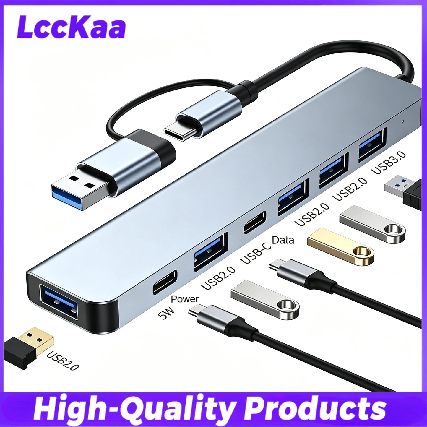 8 in 2 Type C USB HUB Docking Station with 3.5mm Audio Jack for Micro SD Card Reader MacBook Laptop Tablet Phone Disk Converter