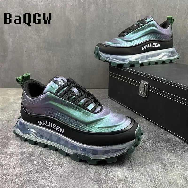 Visco Laser Design High Quality Men Thick Sole Lace Up Casual Sports Running Shoes Color Block Luxury Breathable Chunky Sneakers