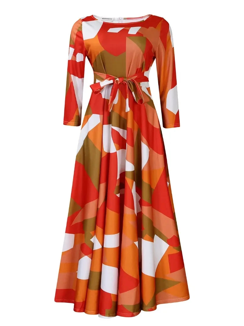 Maxy S-3XL African Party Dresses for Women Dashiki Ankara Evening Gown Elegant Spring Fashion African 3/4 Sleeve Long Dress