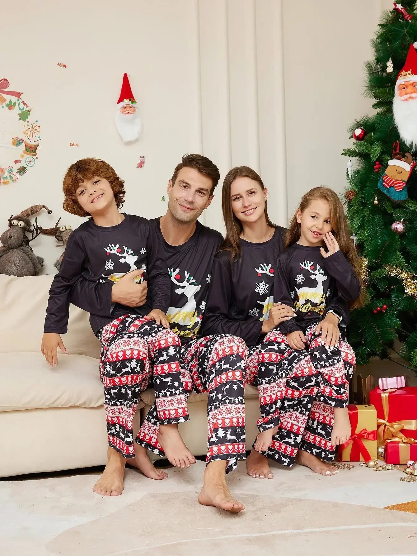 New Year's Clothes 2024 Deer Print Christmas Pajamas Set Family Matching Clothes Baby Dog Romper Long Sleeve Sleepwear Xmas Look