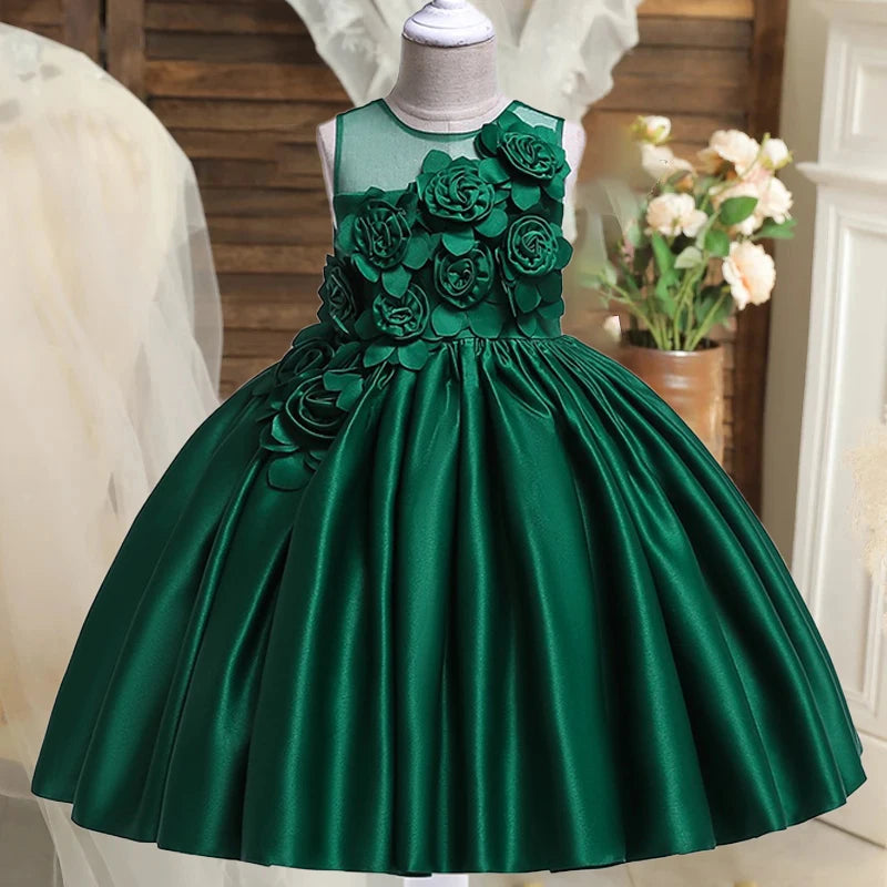 Maxy Elegant Party Flower Girls Dress Evening Costume Bow Wedding Princess Dresses Girl Summer Birthday Bridesmaid Prom Gown Vestido
