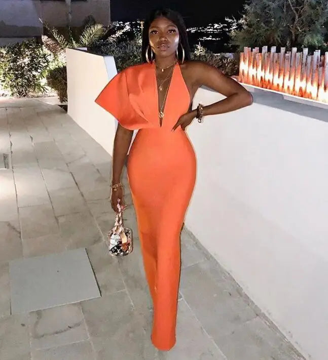 Visco Orange Prom Dresses for Black Girls Deep V Neck High Waist Women Maxi Long Wedding Guest Celebrity Evening Party Gowns