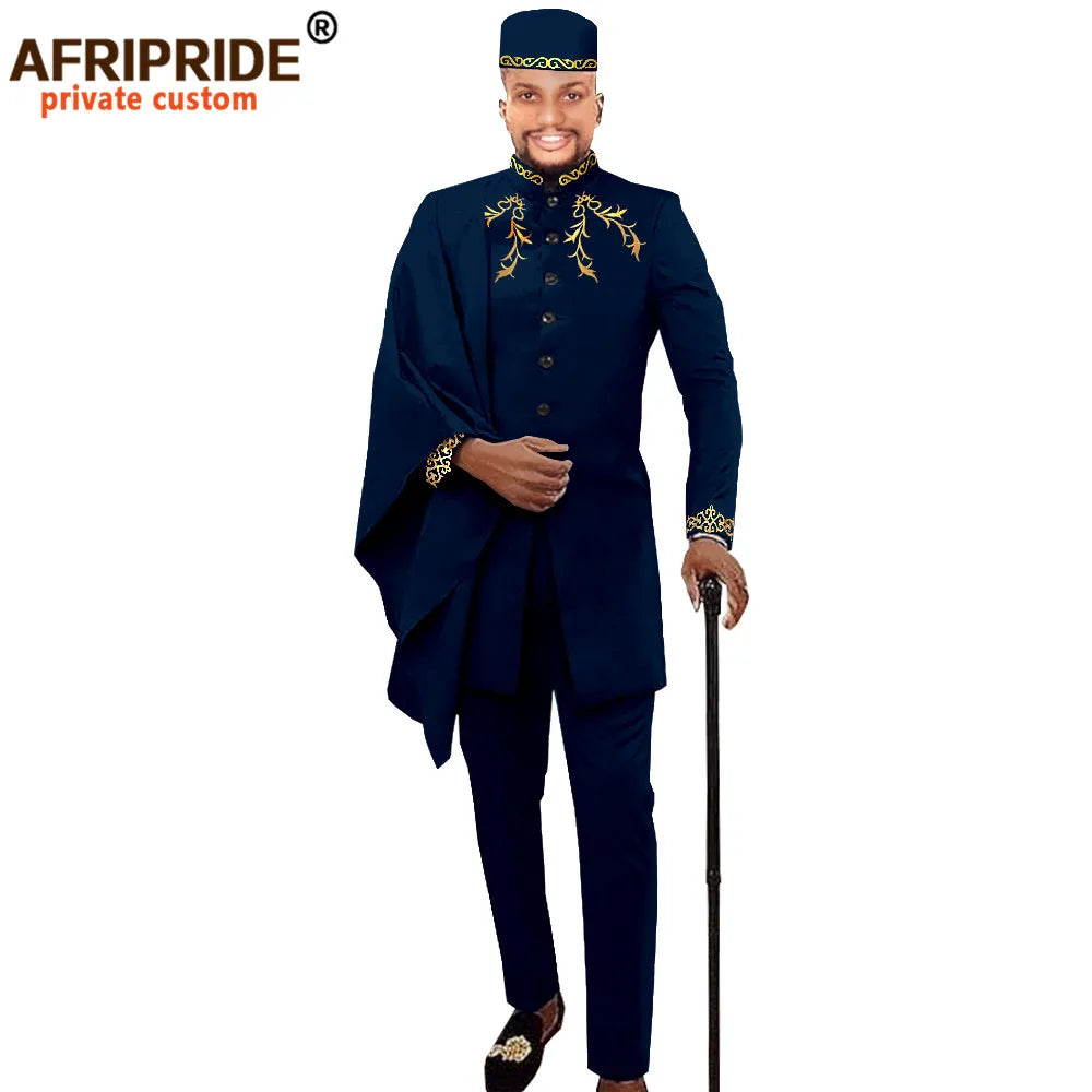 Maxy Men Clothing for Party Wedding Dashiki Printed Coats Ankara Pants and Hat 3 Piece Set Tribal Suit Wax AFRIPRIDE A2016017