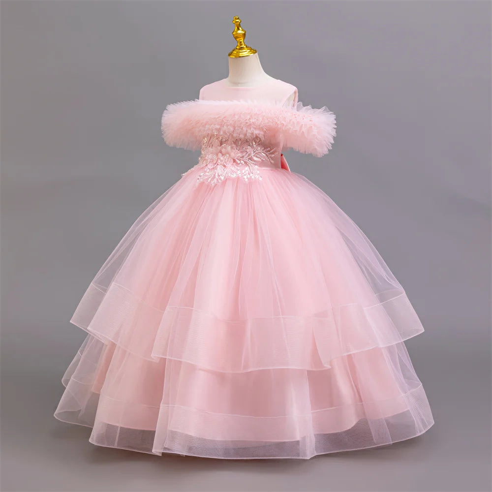 Maxy New elegant girls' dresses, piano performance costumes, chiffon party, birthday party, evening dress for girls aged 4-12