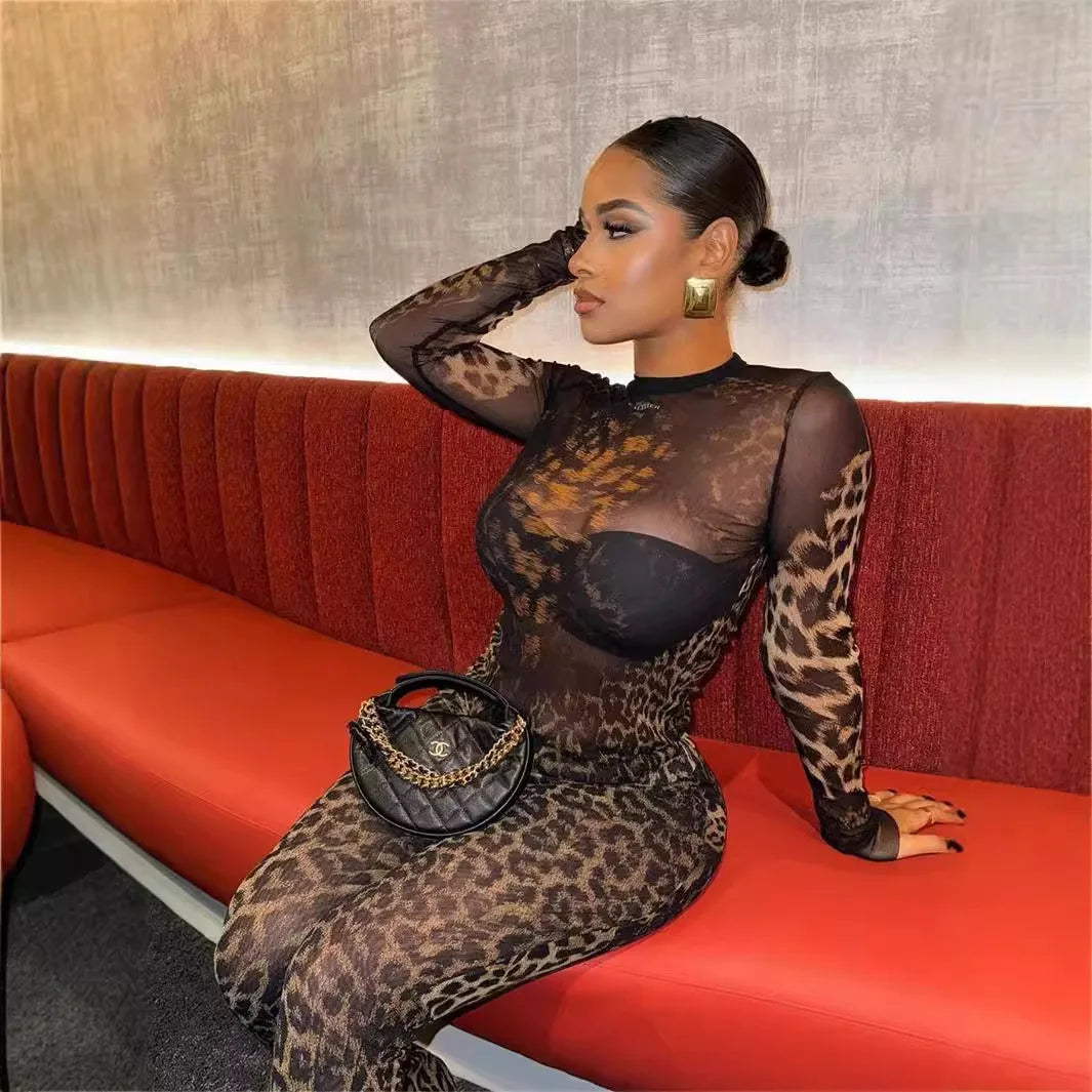 Maxy Women Popular Printed Women 2 Piece Set Fall Hipster Matching Outfits Long Sleeve O-neck Tees+High Waist Pants Lady New Clubwear