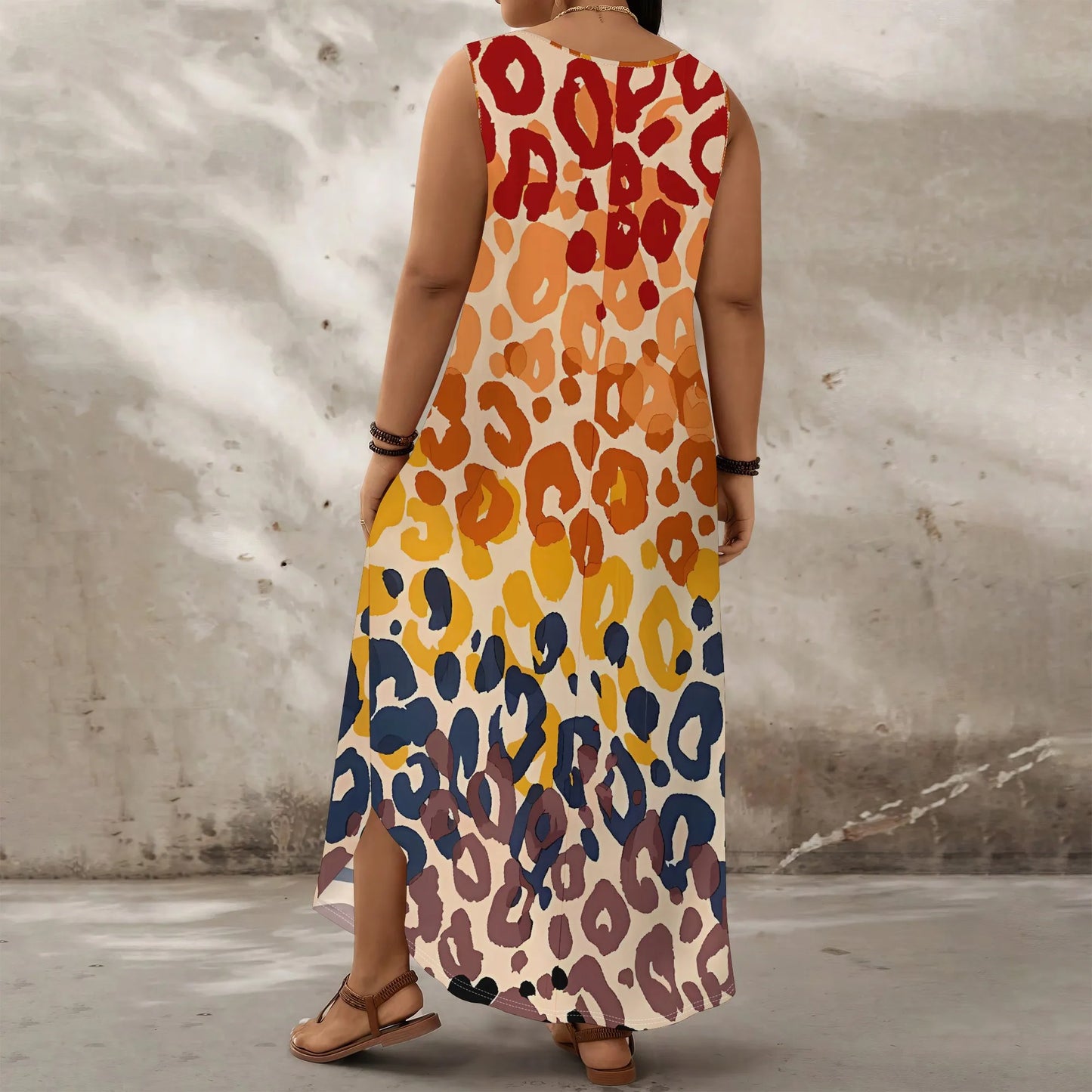 Maxy Plus Size Sleeveless Leopard Print Maxy Dress Gradient Colorful Summer Casual Beach Holiday Sundress