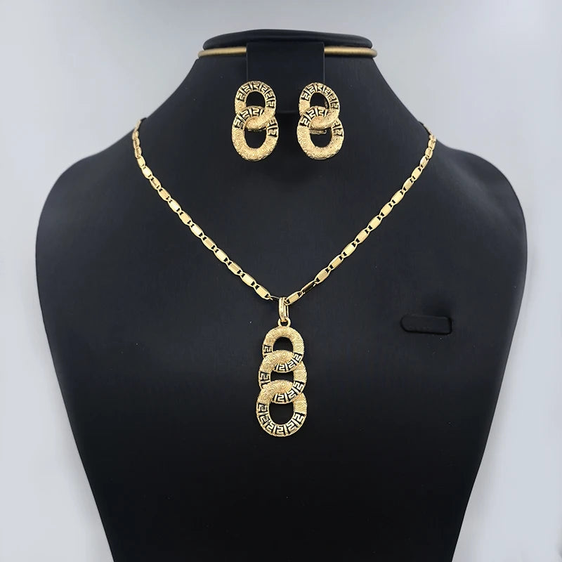 Maxy Necklace Dubai Gold Plated Jewelry Geometric Earrings Long Pendant for Women Wedding Bride Arabic Nigerian Jewellery Accessories