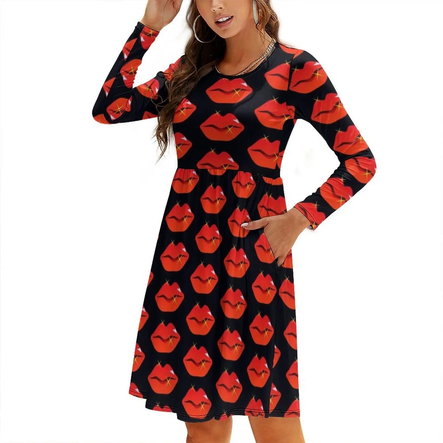 Maxy Red Lips Korean Style Dress For Women Elegant Casual Dress For Party Or Daily Wear Lip Lips Red Lips Red Lipstick Kiss Evening