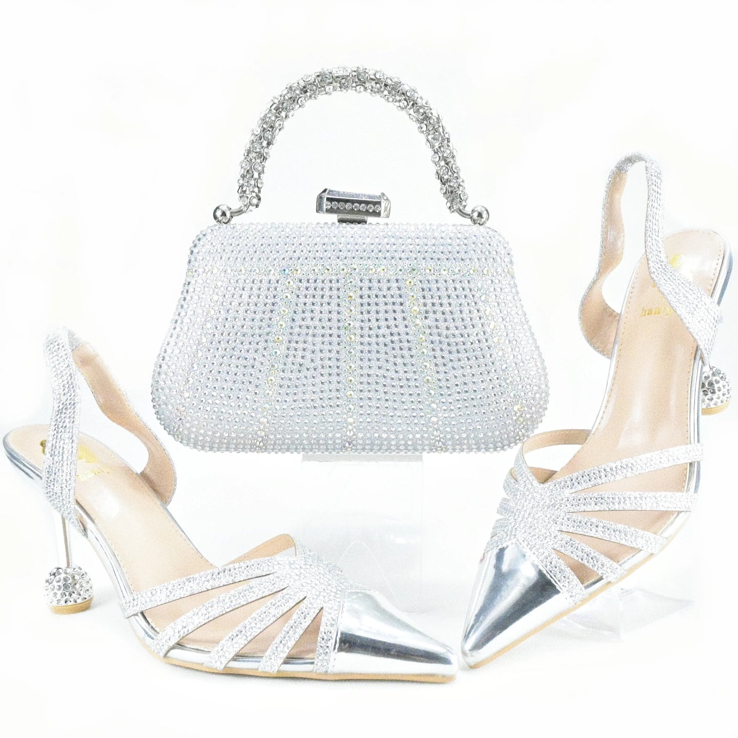 Maxy Shoe and Bag Set New 2024 Women Shoes and Bag Set In silver Shoes with Matching Bag