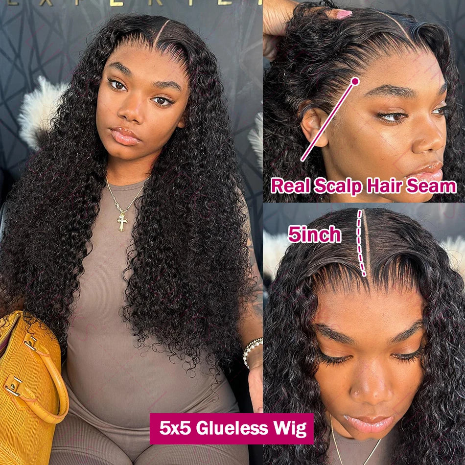 Maxy Deep Wave Glueless Wigs Human Hair Pre Plucked Pre Cut 5x5 4x4 Wigs Curly Lace Wigs Human Hair 250 Density Wet And Wavy