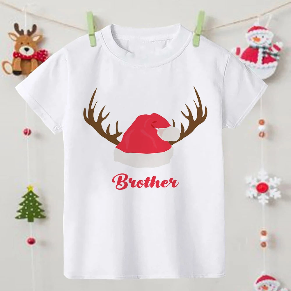 Family Christmas Matching Outfits T-shirt Xmas Party Set Clothes Daddy Mommy Daughter Son White T Shirt +baby Romper Family Look