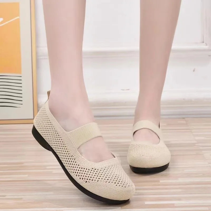 Maxy Women Flats Shoes Slip on Foldable Loafers for Women Square Toe Single Shoes Hollow Out Fashion Mom Casual Shoes Ladies