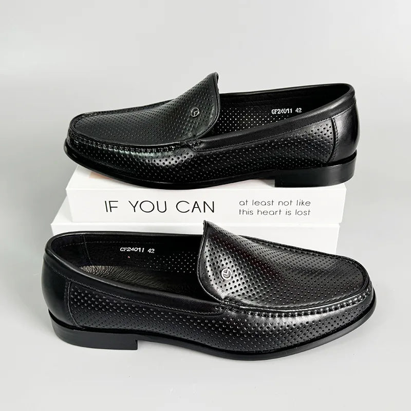 Amay Italian Style Black Men Loafers Shoes High Quality Slip On Genuine Leather Moccasins Dress Shoes for Men Business Formal Shoes