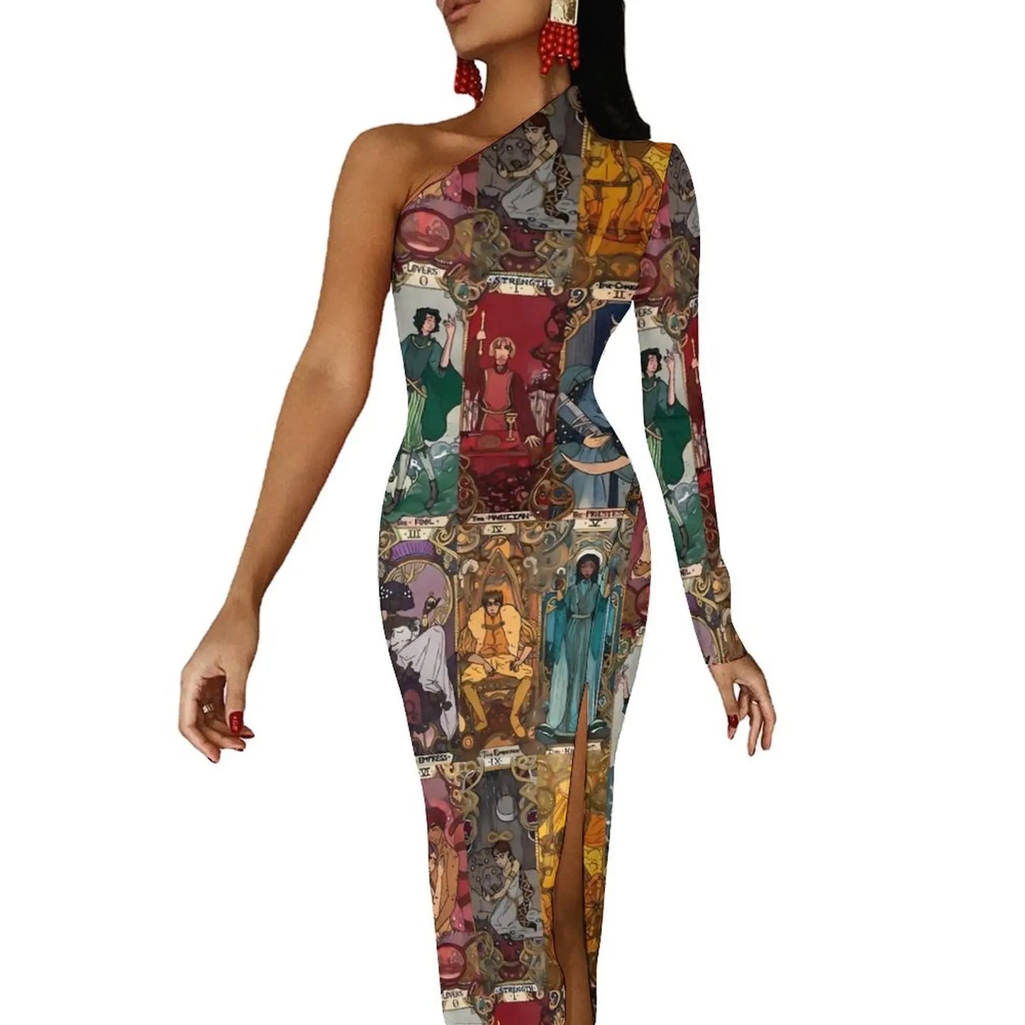 Maxy Gold And Black Tarot Bodycon Dress Women's Major Arcana Night Club Maxy Dress Long Sleeve Party Custom Dresses Birthday Present