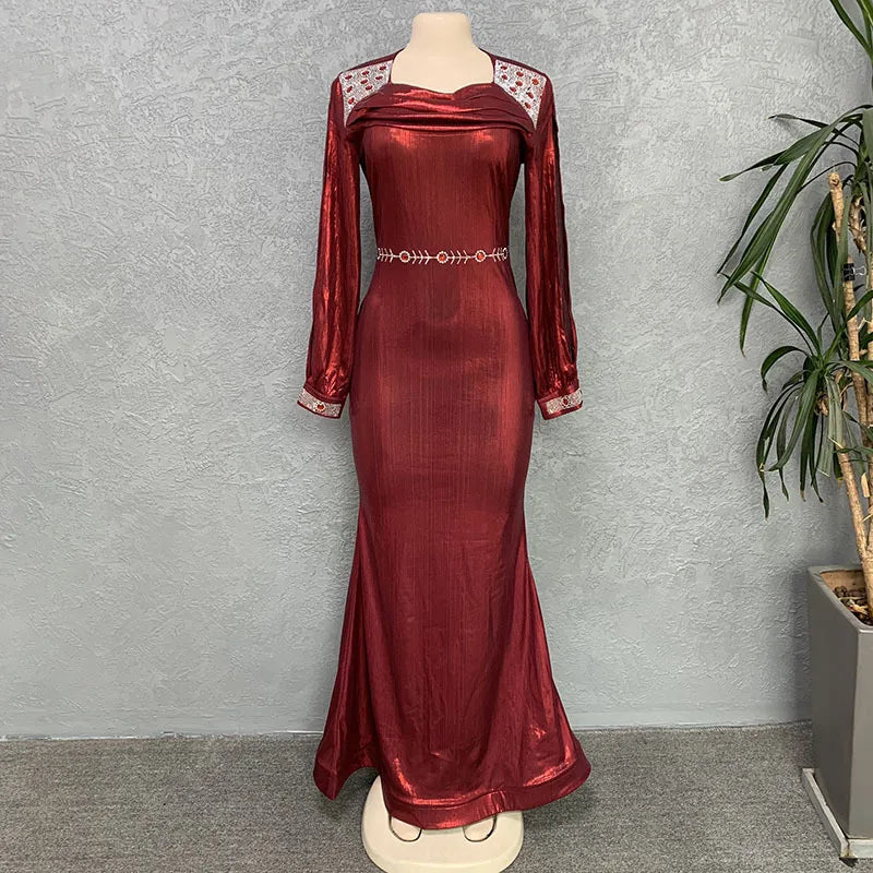 Maxy Party Dresses Shiny Long Slit Sleeves for Women Mermaid Diamond Wedding Guest Gowns Elegant Classy Birthday African Event