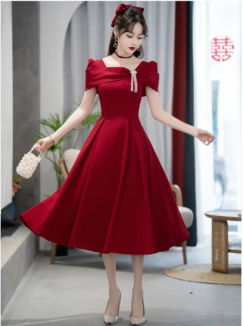 Maxy Temperament Robe Women's Solid Color Spring Summer New Square Collar Long Sleeve  A-line Long Dresses Fashion Female Vestidos