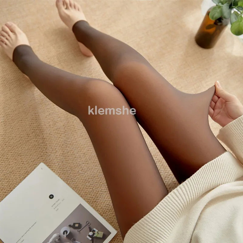 Zay Women's Fleece Tights Ladies Warm Winter Tights Leggings Thick Fleece Panty Fake Translucent Pantyhose Thermal Stockings Woman