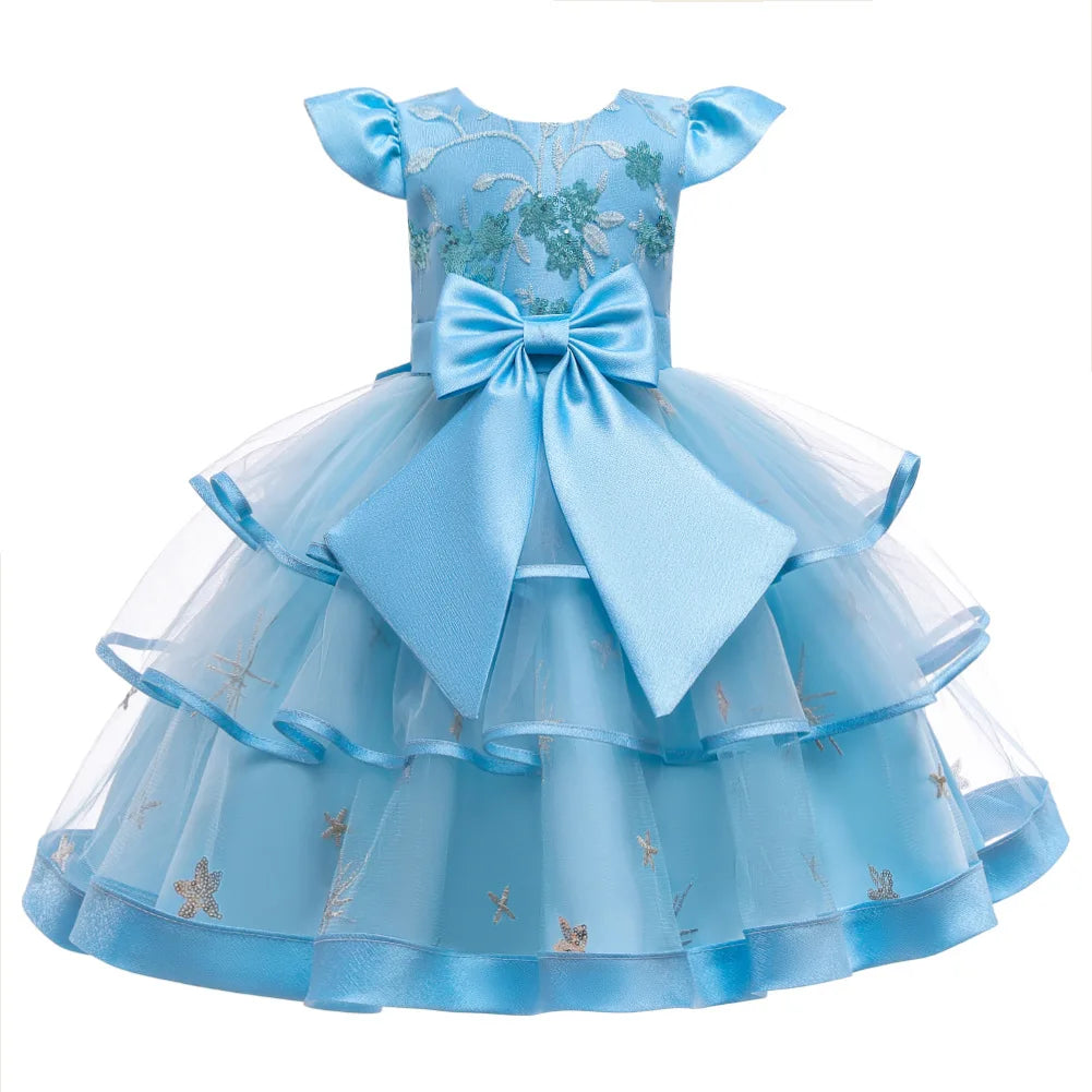 Maxy Embroidery Cake Tutu Dress for Children Girl Princess Formal Dresses Flower Kids Wedding Evening Prom Gown Girls Christmas Party