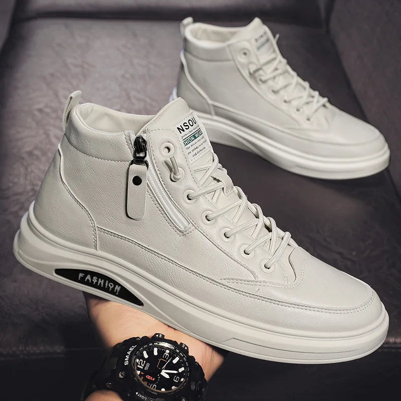 Amay Leather Men's Boots Outdoor Comfor Sneakers Shoes Man Platform Warm Fur Ankle Short Lace Up Boots Fashion Casual Work Shoes Man