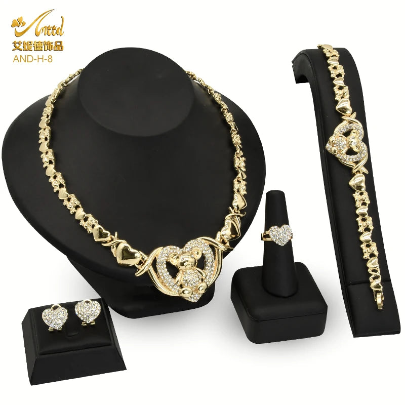 Maxy Jewelry Set Wedding Dubai Gold Color Bridal Necklace Bracelets Earrings Moroccan Nigerian Jewellery Sets