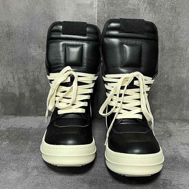 Visco Men ‘s High Top Shoes Women Leather Platform Sneakers Casual Luxury Lace Up Zip Autumn Black Classic Designer Boots