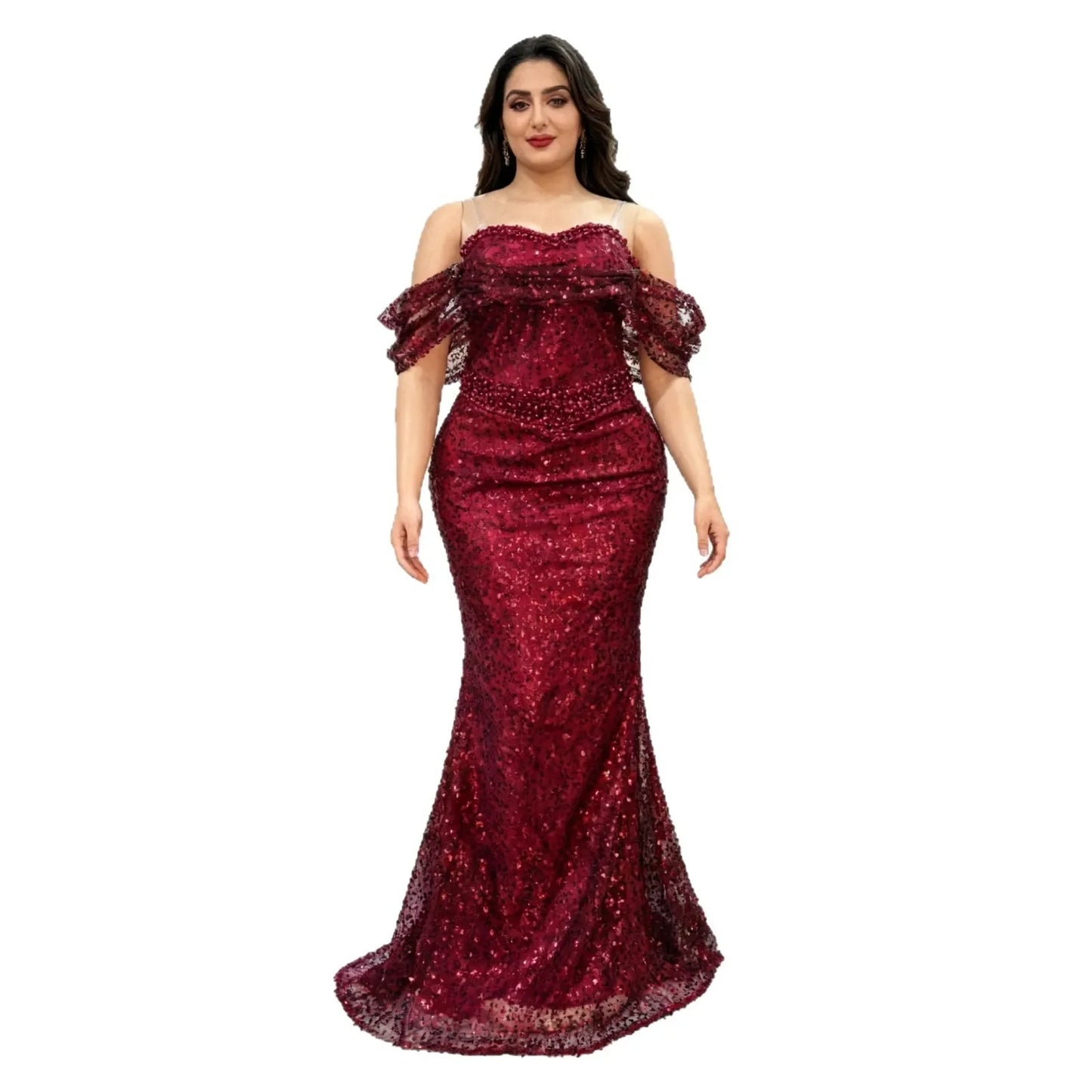 Maxy Plus Size Evening Dresses for Women African Luxury Sequin Gown Elegant Wedding Party Long Dress Ankara Ladies Clothing