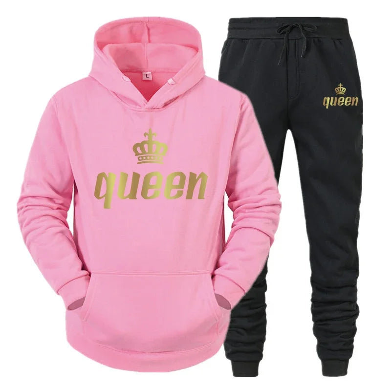 Maxy King And Queen Couple Outfit Hoodie and Jogger Pants High Quality Men Women Daily Casual Sport Jogging Suit King Queen Tracksuit