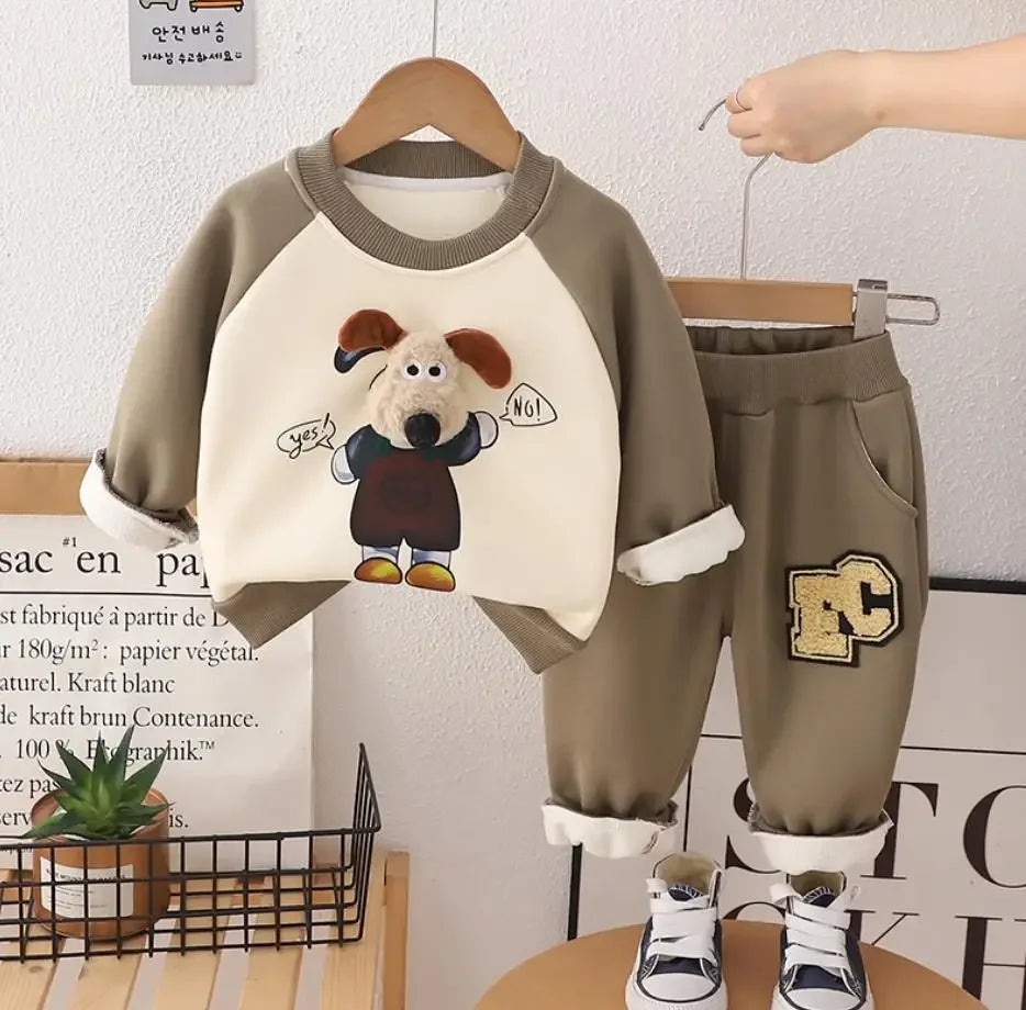 Maxy Autumn Winter Outfits Sets 1 To 2 Years Kids Baby Clothes Cartoon Velvet Dog Sweatshirt And Pants Toddler Infant Clothing