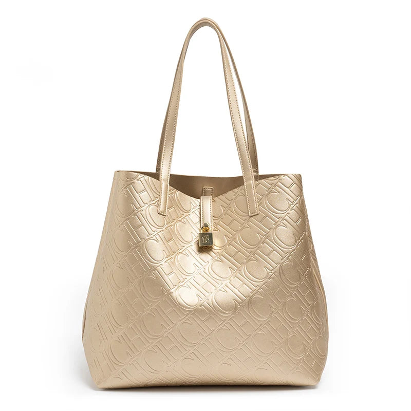 Maxy CH Premium Feeling Pure Color Letter Embossed Design Handbag Ladies Shoulder Bag Classic Fashion Ladies Crossbody Large Capacit