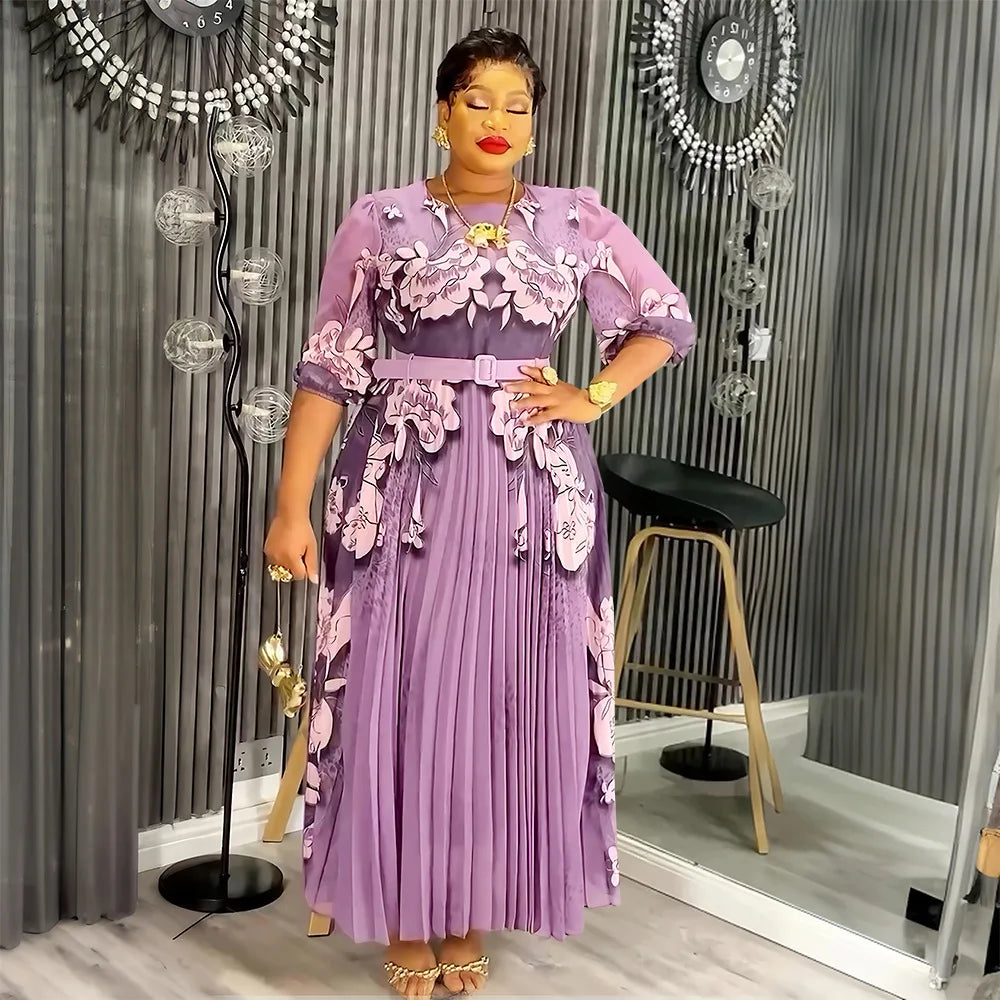 Amay Dresses for Women Elegant Autumn Fashion Print Robe Plus Size Turkey Muslim Wedding Evening Party Long Dress