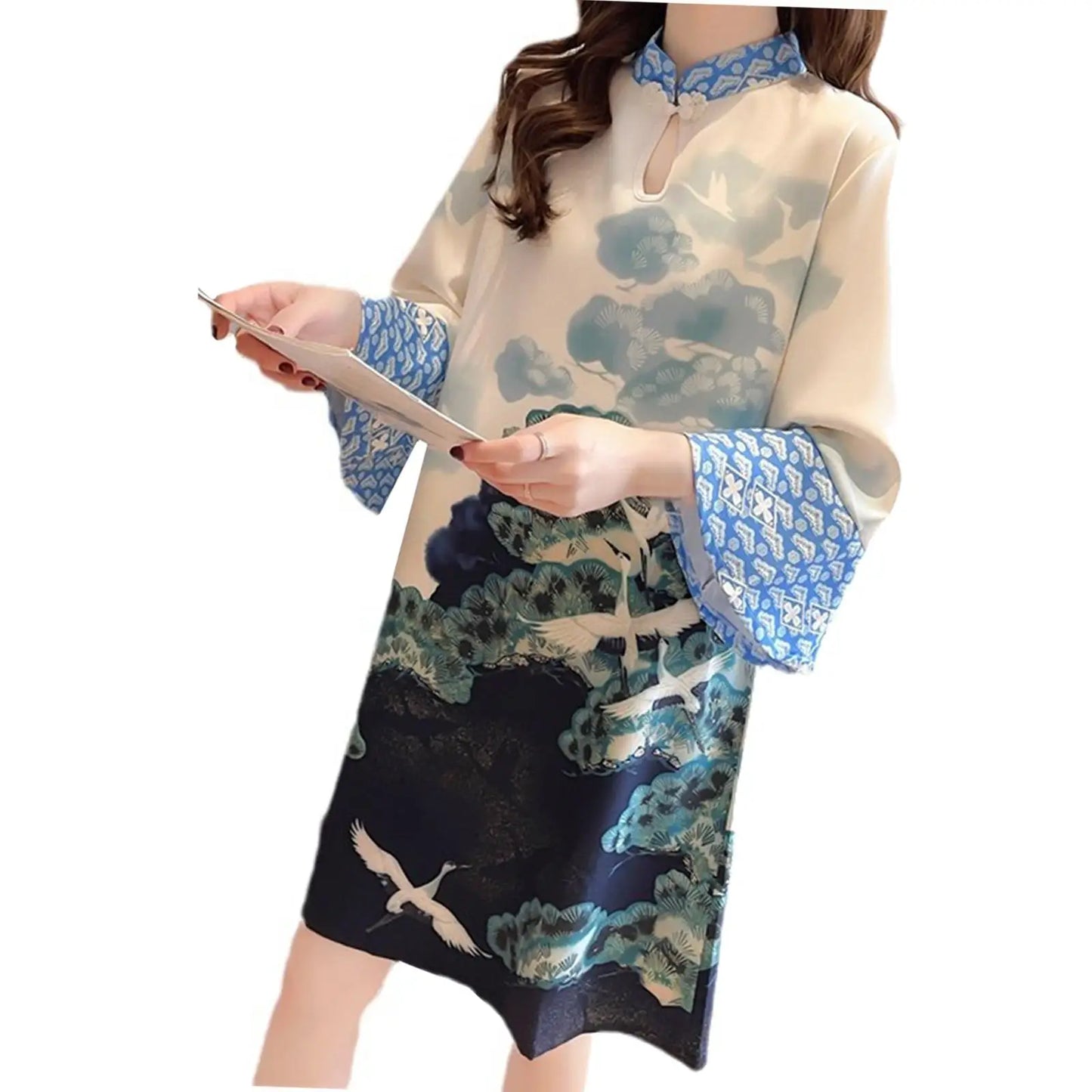 Maxy Women Dress Fashion Traditional Loose Fit Lady Chinese Qipao Dress for Birthday Gift Shopping Anniversary Party Dating