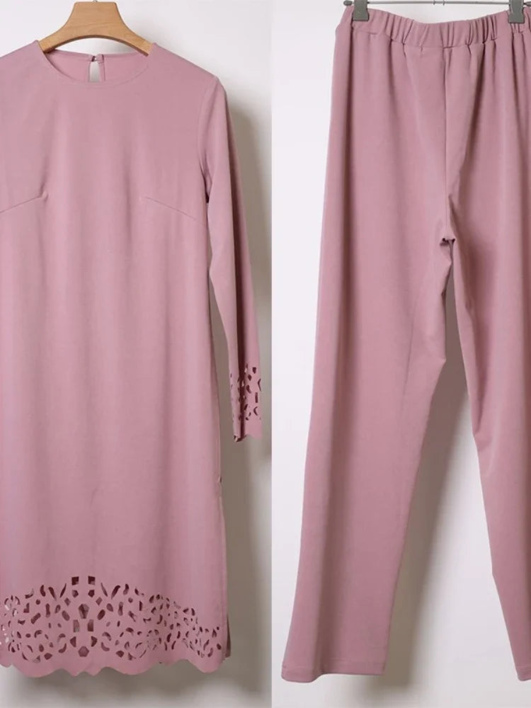 Maxy M-4XL Two Piece Sets Tops and Pants Women Turkey Muslim Abaya Split  Dresses Ramadan Moroccan Kaftan Islamic Clothing