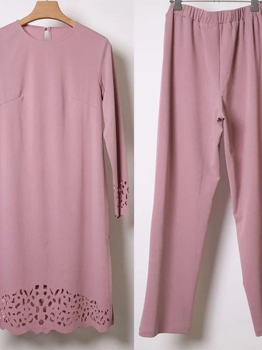 Maxy M-4XL Two Piece Sets Tops and Pants Women Turkey Muslim Abaya Split  Dresses Ramadan Moroccan Kaftan Islamic Clothing