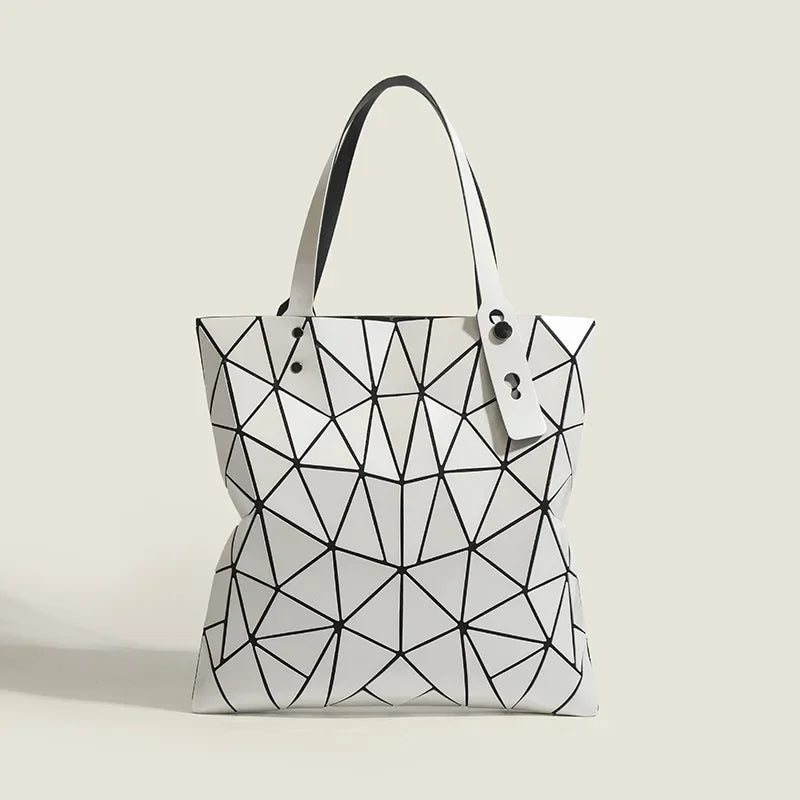Maxy PVC Tote Bag Women Shoulder Bags Simple Geometric Large Capacity Handbag Lattice Pattern Bag Casual Tote