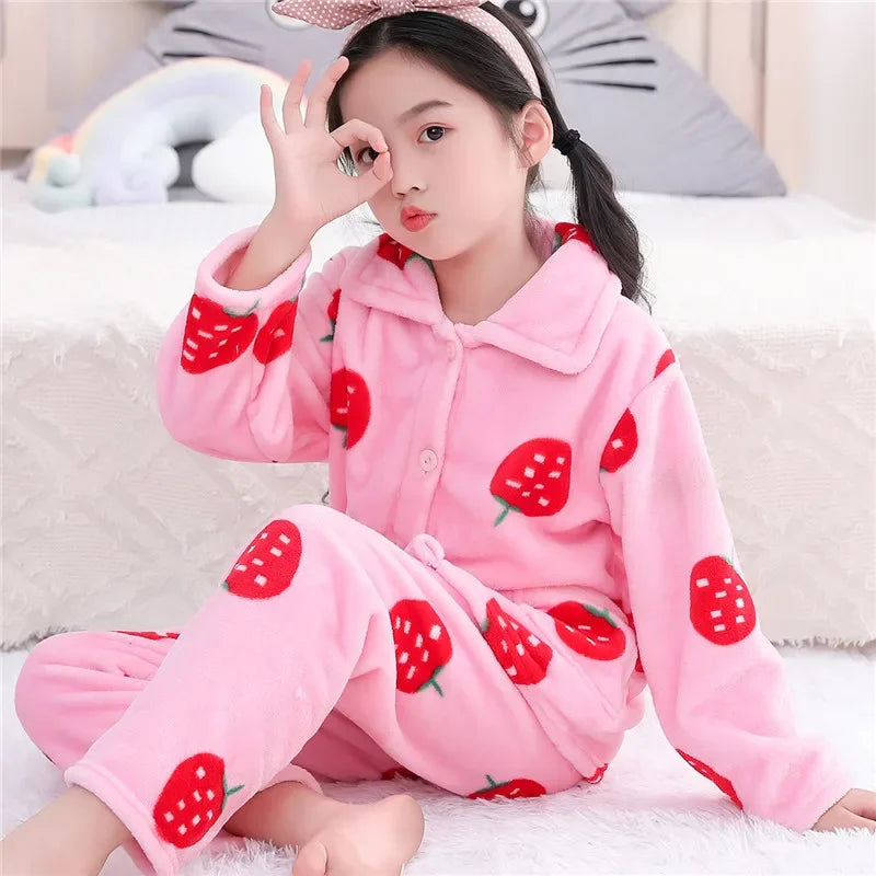 New Kids Max Pajama Sets Boys Girls Autumn Winter Thicken Warm Home Wear Cartoon Lapel Long Sleeve Sleeping Clothing Sets