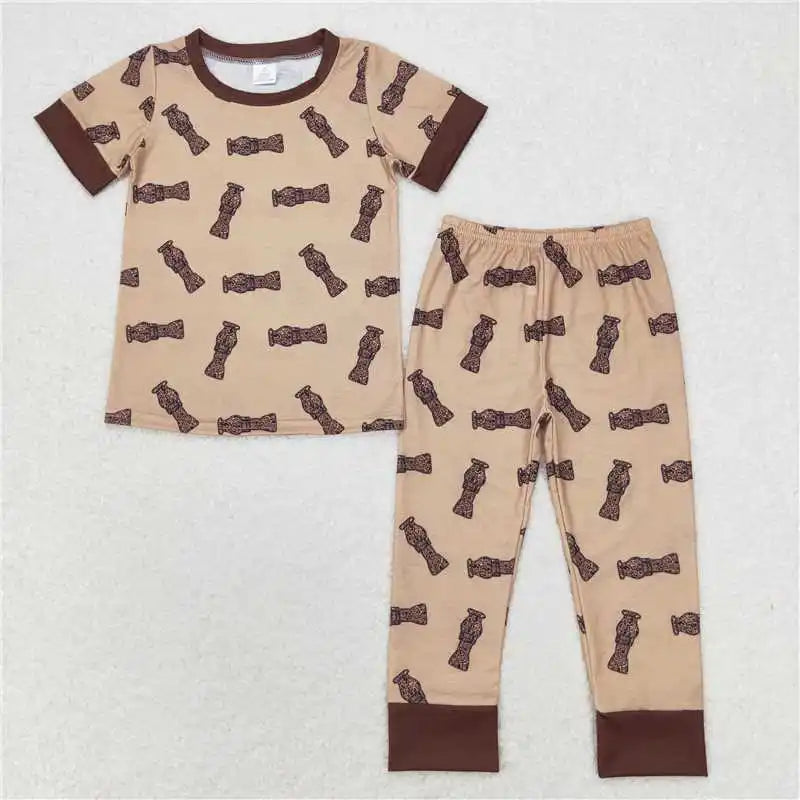 Wholesale western boutique children clothing Baby Boys Christmas Camo Santa Top Pants Pajamas Clothes Set