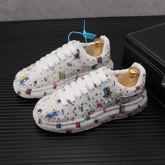 Visco European Rhinestone Thick Soled Casual Sport Shoes Men's Spring Summer Fashion Luxury Sneakers Youth Male Flats Outdoor Derby