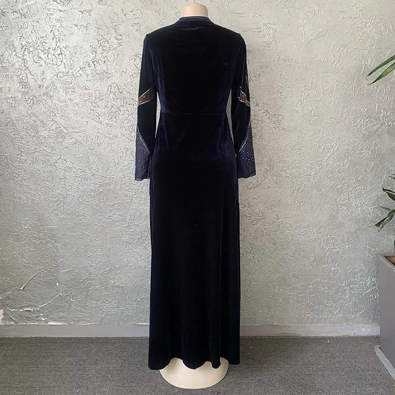 Maxy Velvet Evening Dresses for Women Dashiki Diamond Kaftan Party Long Dress Abaya Dubai Ankara Robe Femme Africa Clothes