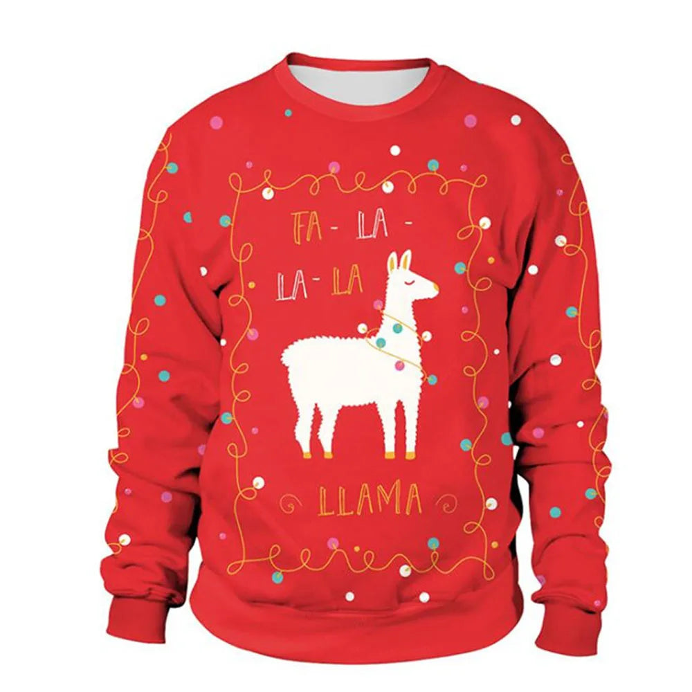 Visco Men Women Alpaca Ugly Christmas Sweatshirt 3D Funny Print Novelty Xmas Sweater Pullover New Year Eve Holiday Party Jumper Tops